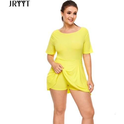 JRYYT Summer Casual Anti-expose Tennis Dresses with Safety Pants Women Backless Plus Size One-piece Golf Mini Sport Dress Yellow