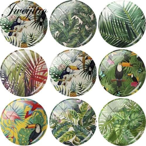 JWEIJIAO Retro Green planting Tree Leaf Image DIY Glass Cabochon Dome For Necklace Earring Demo Flat Back Making Findings