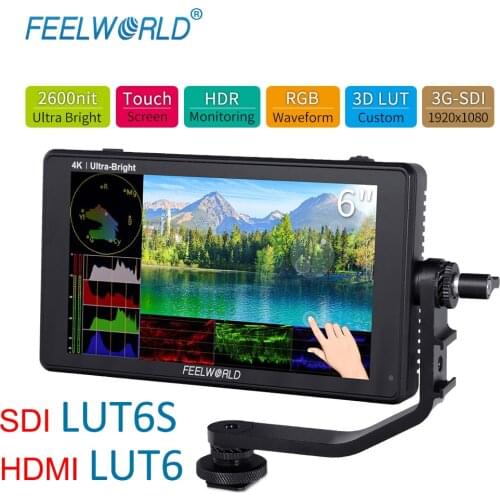 FEELWORLD LUT6S 6" Ultra Brightness 2600nits HDR/3D LUT TouchScreen DSLR Camera SDI HDMI Monitor with Waveform for Photography