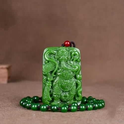 Chinese Green Jade Guan yu Jade Pendant Jewelry Lucky Exorcise evil spirits Auspicious Amulet Jade Pendants Fine Jewelry