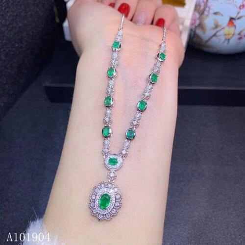 KJJEAXCMY boutique jewelry 925 sterling silver inlaid natural emerald gem women luxury necklace support detection