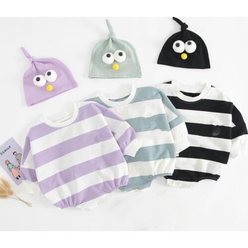2020 Autumn New Baby Clothes Cotton Romper with Hat Suits Long Sleeve Striped Cartoon Playsuits Baby Boys Baby Girls' Rompers