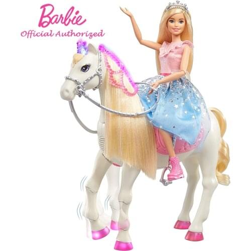 Barbie Adventure Dolls Princess Prance And Shimmer Horse Accessories Kid Toy Lights & Sounds GML79 Playset For Children Birthday