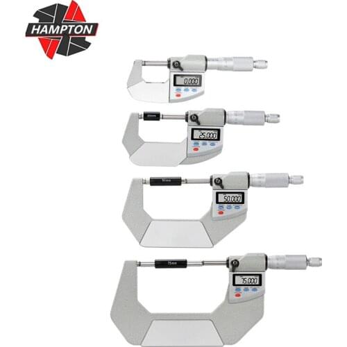 HAMPTON Micrometer IP65 0.001mm Outside Digital Micrometer 0-25/50/75/100mm Water/Oil Proof Electronic Gauge Measure Caliper