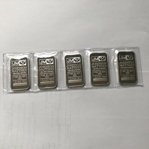 50 PcS (10 Rows) Non Magnetic Johnson Matthey JM Coin 1 OZ Silver Plated Badge Vacuum Sealed Bars With Different Serial Number