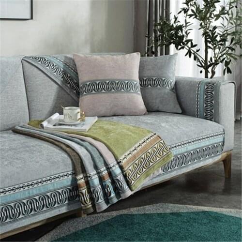 Non-slip Solid Color Sofa Cover Embroidery Lace Couch Cover Living Room Sofa Cushion Handrail Towel