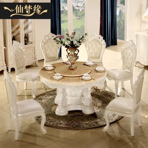 Marble dining table round table with turntable European dining table chair solid wood round dining table for 8 people