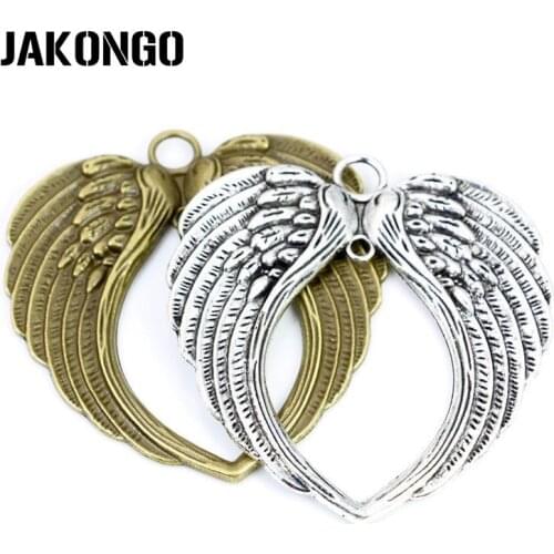 5PCS Tibetan Silver Plated Heart Wings Charms Pendants for Jewelry Making Accessories DIY Handmade Craft 66mm