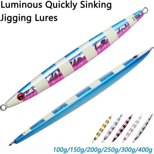 1pcs Glow Metal Jig Lures 100g 150g 200g 250g 300g 400g Fast Sinking Deep Sea Tuna Snapper King Boat Fishing Trolling Lures