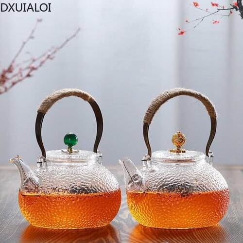 Transparent hammered beam handle pot household high temperature resistant filter explosion-proof glass teapot Kung Fu tea set