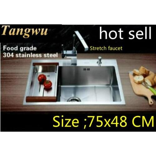 Free shipping Apartment kitchen manual sink single trough durable 304 stainless steel big vogue hot sell 750x480 MM