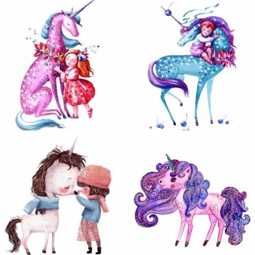 Cute Animals Patch Iron on Transfer Cartoon Unicorn Patches for Kids Clothing Dress Appliques Heat Transfer Vinyl Stickers DIY