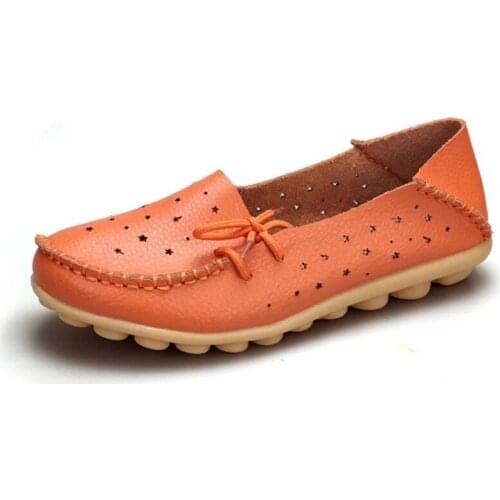 Women Sandals Summer Shoes Fashion Cutouts Genuine Leather Ballet Flats Shoes Woman Candy Color Loafers XKD1108