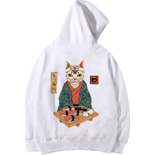 Harajuku Japanese men Hoodies Ukiyo Cat Print Hoodies wholesale cotton Sweatshirt Unisex Streetwear Hoodie drop shipping clothes