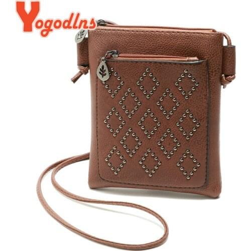 Yogodlns Crossbody Bags For Women 2021 Vintage Small PU Leather Bags Women Famous Brand Rivet Small Shoulder Sac