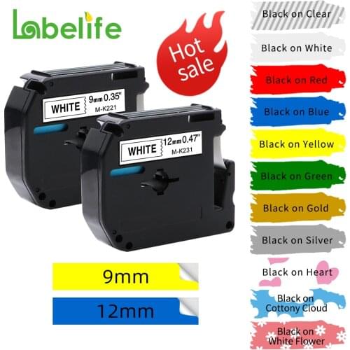 1PC 9/12mm M-K231 M-K131 M-K631 M-K431 Label Tapes Compatible for Brother P-touch Label Printer ribbon M-K221 MK-221 mk221 MK221