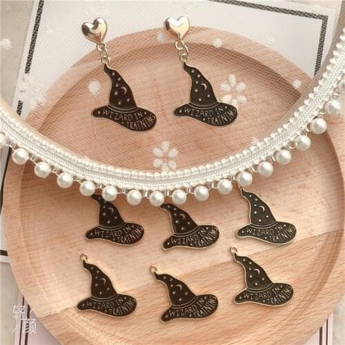 10pcs/pack Halloween witch hat Enamel Charms Craft Metal Earring Charms Keychain DIY Jewelry Making Zinc Alloy