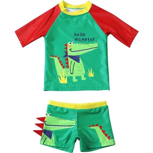 2-8 Years Kids Baby Boy Swimming Suit 2pcs Tops Shorts Sports Casual Beach Wear Dinosaur Print Summer Swimwear Swimsuit 2021 New
