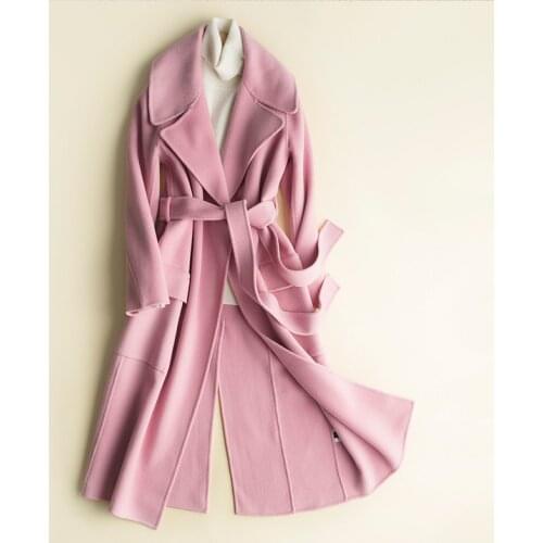 2018 new fashion double face 100%woolen women mid-long overcoat adjustable sashes wide waisted red green 4color S/M/L