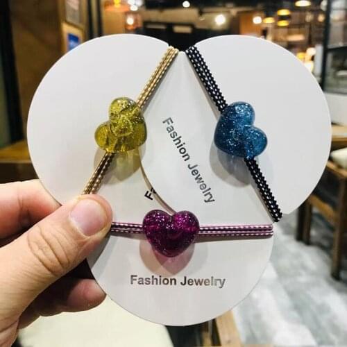 2021 New Arrive Hot Selling Fashion Colored Acrylic Heart Hair Band High Elastic Hair Rope Lovely Sweet Girl Student Hair Rings