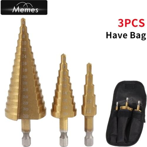 3Pcs HSS Titanium Step Drill Bit 4-12 4-20 4-32 Drilling Power Tools Metal High Speed Steel Wood Hole Cutter Cone Drill