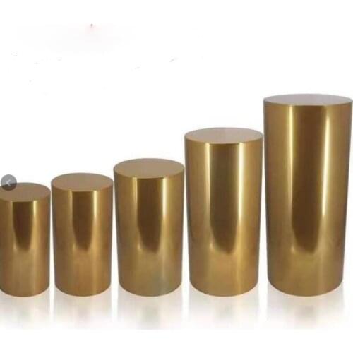 5pcs/lot golden Shiny Iron Round Cylinder Pedestal Stand Art Decor Plinths Pillars DIY Wedding Decoration