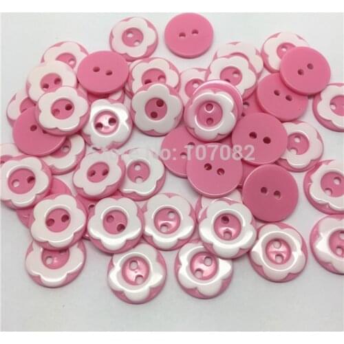 500pcs 13mm Pink Two Tone Flower Buttons Round Resin 2-hole Sewing Accessories Dress Button for Scrapbooking