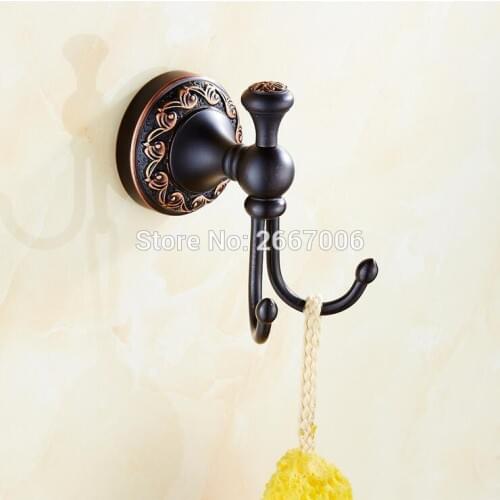 Free shipping Classic Carved Hotel Wall Mounted Black Bronze Bathroom Hardwares Robe Hook Clothes Towel Hook Accessories ZR2106