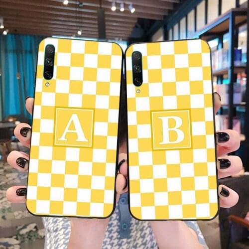 Yellow White Checkerboard name Letter Pattern Monogram Phone Case for Huawei Honor 30 20 10 9 8 8x 8c v30 Lite view pro