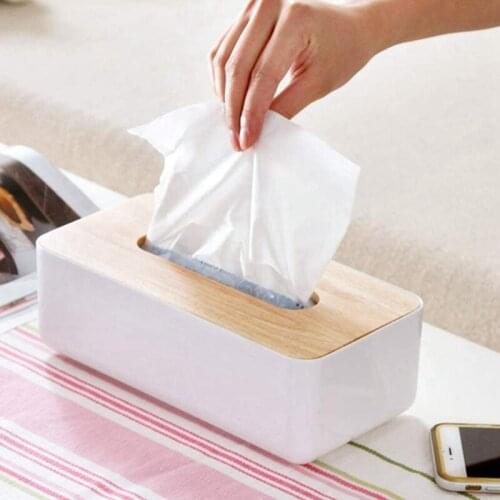 Wood Tissue Box Cover for Disposable Paper Facial Tissues, Wooden Rectangular Tissue Holder for Storage