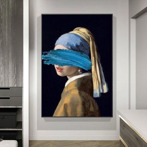 Girl with a Pearl Earring Funny Art Paintings Print On Canvas Famous Art Re-creation Classical Girl with Balloon Art Pictures