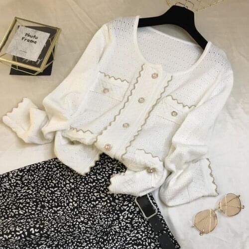 Korean Style Chic Knit Cardigan Women Autumn Winter O Neck Twist Sweater Sweet Pearl Button Long Sleeve Outerwear Coat