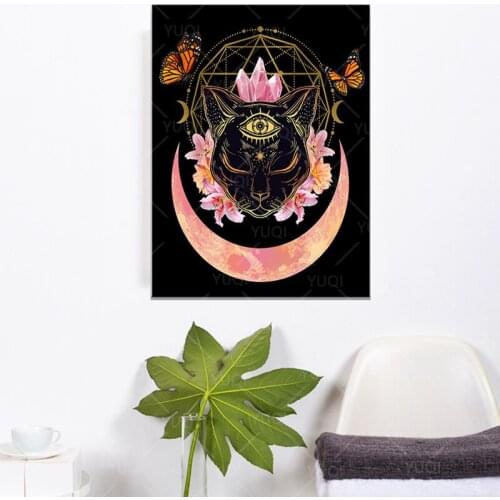Witchy Decoration Canvas Painting Witchcraft Triple Moon Art Print Gothic Home Decoration Magic Witchy Knowledge Art Gift Poster