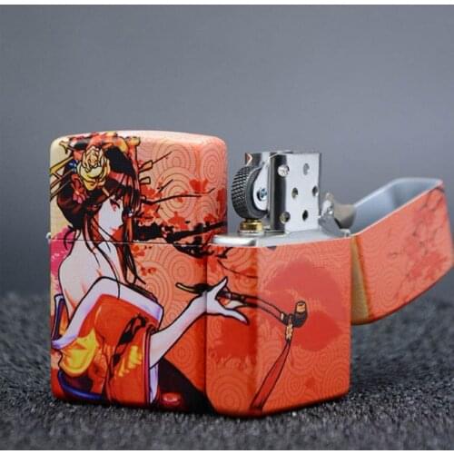 Beautiful Japanese girl Sakura Festiva kimono Kerosene gasoline petroleum oil cigarette lighter Sexy Creative men Smoking gadget