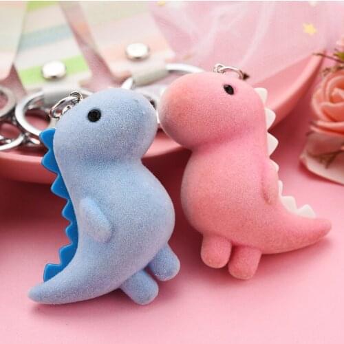 Cute Bag Car Pendant Keychains Accessories Gifts Flocking Acrylic Dinosaur Key Chain Cartoon Doll Matte Leather Cord Keyring