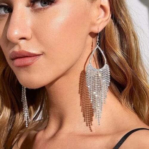 Fashion shiny Crystal Rhinestone womens Earrings long tassel crystal Ear Hook Earrings Fashion Style Earrings