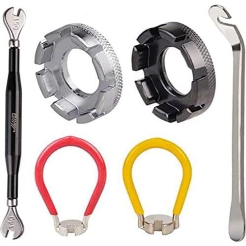 BOY 6 Pcs Bicycle Spoke Wrench Kit Bike Spoke Key Bike Wheel Spanner,Road Bike Tyre Lever,Bike Rim Correct Tool For Cycling