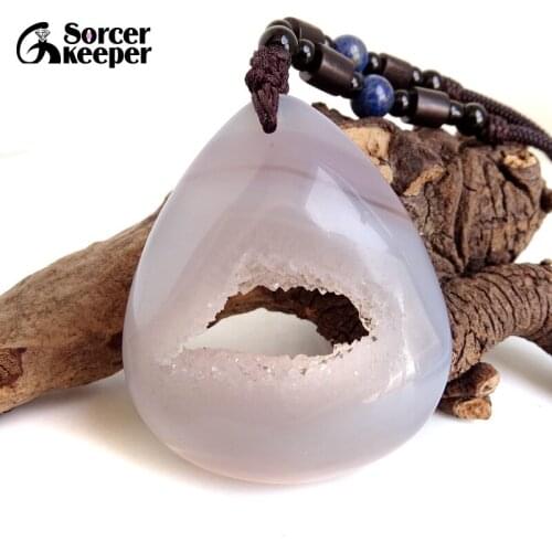 Real Natural Stone Polished Agates Geode Quartz Crystal Cluster Treasure Bowl Specimen Pendant Necklace For Jewelry Making BD958