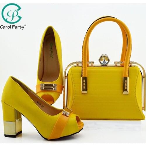 New Fashion Italian design Women Wedding Shoes and Bag Set in Yellow Color Elegant Ladies Shoes High Heels Women Party Pumps