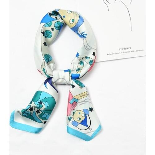 New 70*70cm Cartoon Pattern Kawaii Casual Multifunction Silk Polyester Small Square Wraps Scarves Fashion Neckerchief 2021