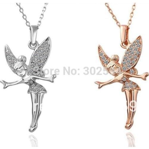 KN010 Fairy Angel Fashion Jewelry wedding women lady Gold color Necklace Nickel Free Pendant Crystal Wedding gifts charms