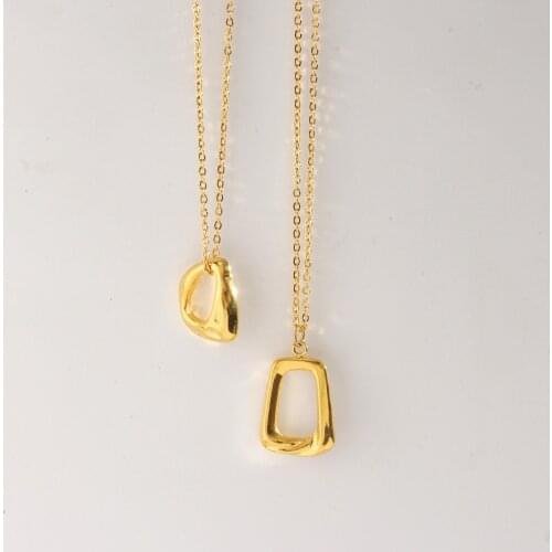 Hypoallergenic Irregular Hollow Geometric Square Oval Pendant Necklace 18K Gold Plated Tarnish Free Jewelry Necklace for Women