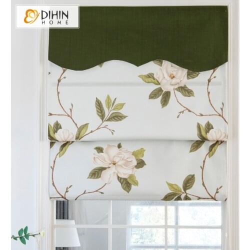 Pastoral Printed Flower Custom Roman Blinds With Green Heading Window Curtains For Living Room Free Shipping