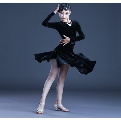 Latin Dance Dress for Children Autumn Winter Girls Velvet Training Clothes Professional Competition Regulations Costumes