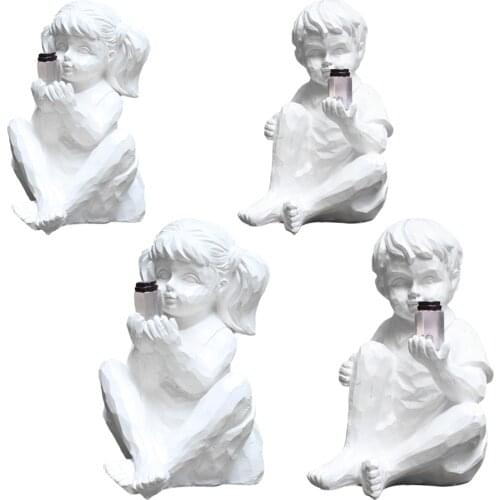 Resin Garden Kids Statues Sculpture Child Catching a Lighted Jar Solar Light Figure Garden Home Ornament Decoration