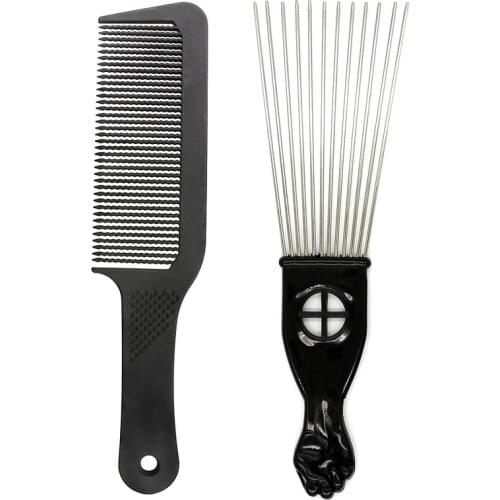 2 Piece Lot Hairdressing Afro Comb Stainless Steel Fork Comb For African 3D Waver Men Hair Clipper Comb For Hair Trimming