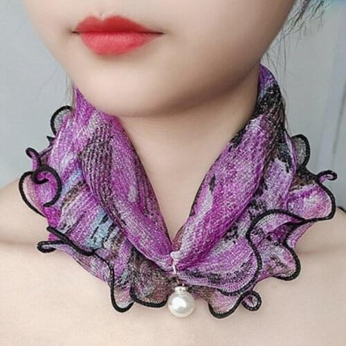 Pearl Pendant Scarf Wood Ears Gold Thread Lace Variety Lady Neck Hair Chiffon Scarves New Fashion Jewelry Accessory Gift