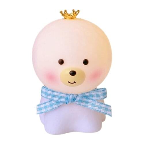 Cute Bear Puppy LED Night Light with Ribbon Bow Cartoon Animal Nursery Battery Powered Portable Bedside Lamp for Kids Room F19B