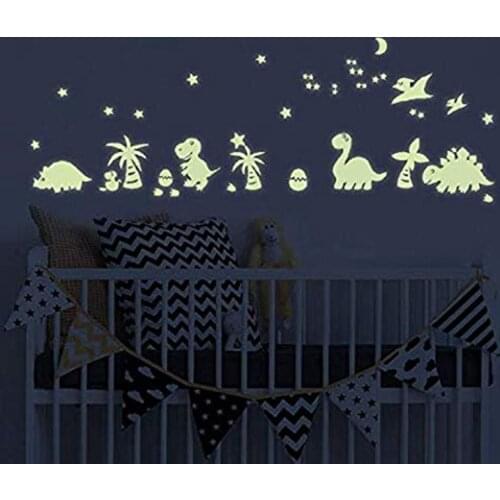 Dinosaurs Glow in The Dark Wall Decals Moon Star Decoration Peel DIY Luminous Vinyl Wall Stickers for Kids Bedroom Nursery Room