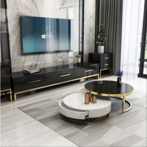 Telescopic coffee table TV cabinet combination living room small household type Nordic round coffee table